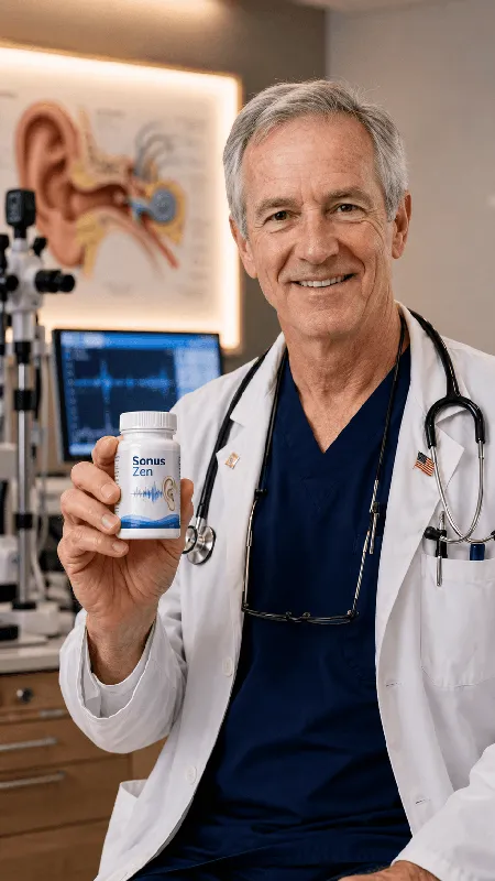 Healthcare professional endorsing SonusZen tinnitus hearing support supplement made in USA