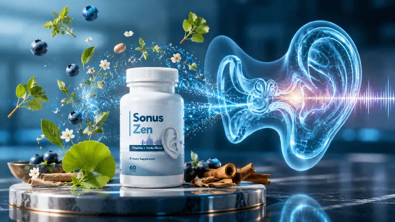 SonusZen natural tinnitus supplement capsule with six auditory health compounds